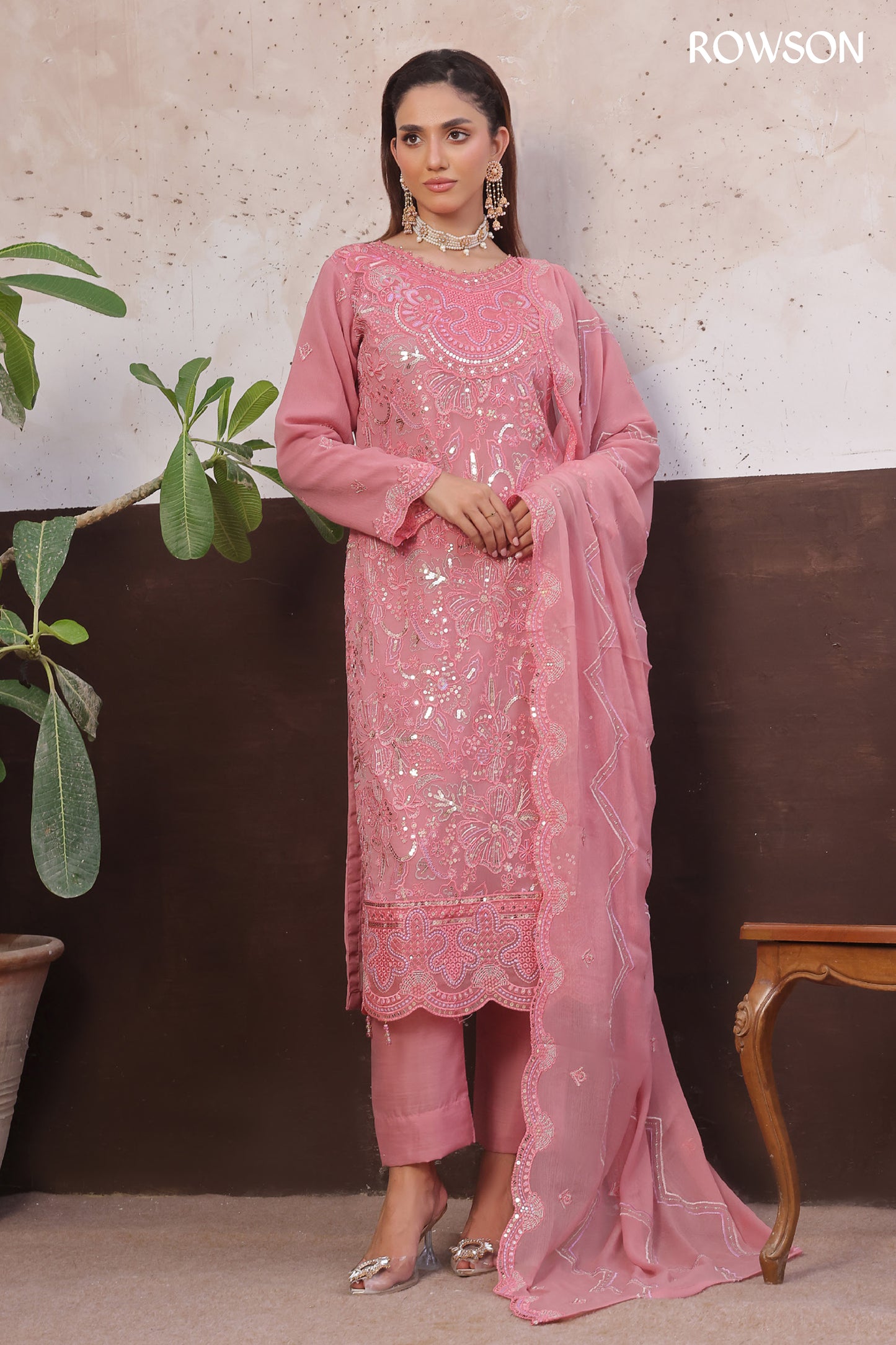 RANA ARTS--AMSAAL Luxury EMB Chiffon Pakistani Three-Piece