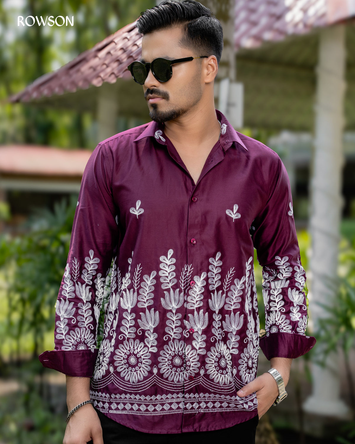 Premium Luxe Embroidery Shirt - Velvet Maroon