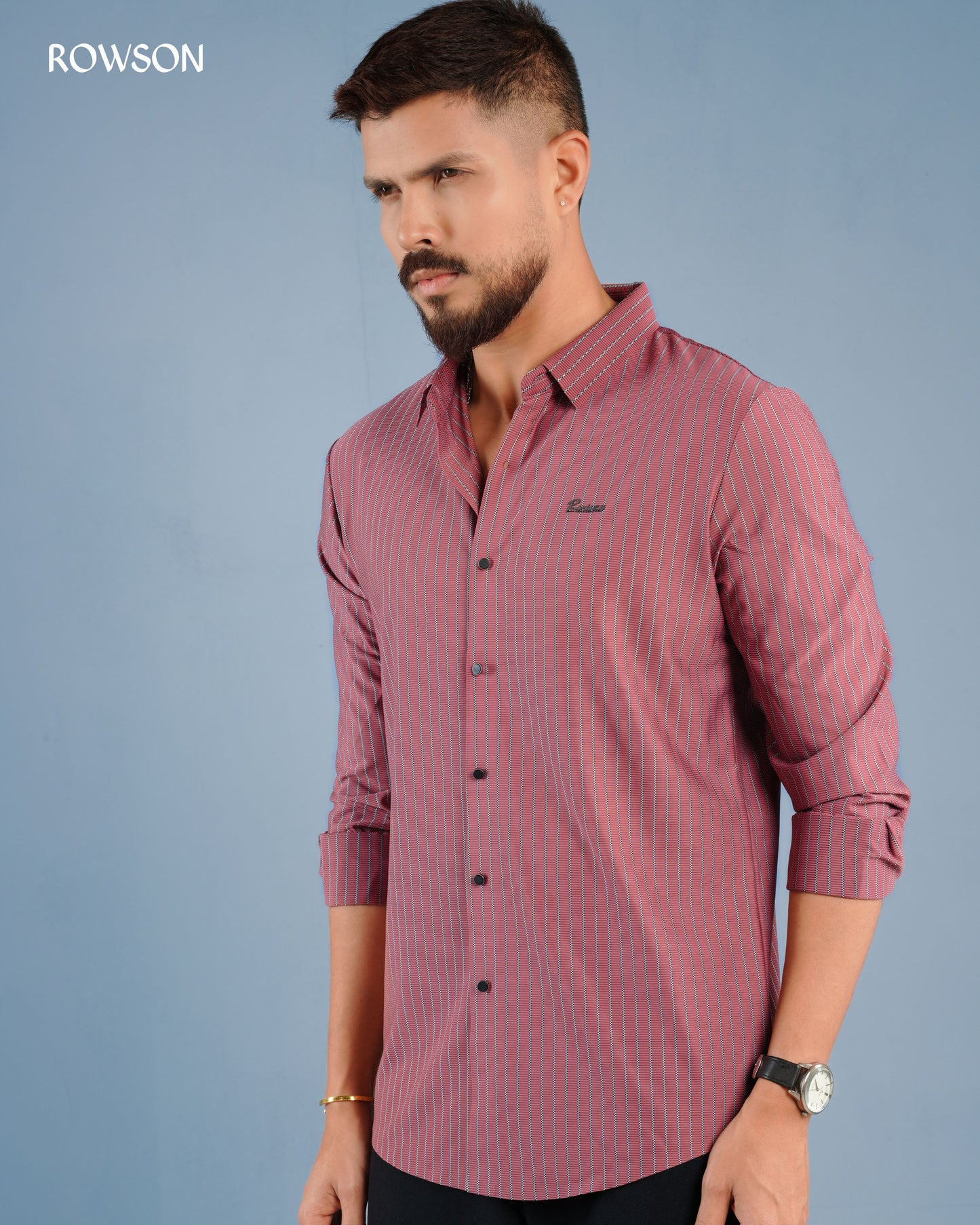 Broadcloth Vertical Stripe Shirt - Rosewood Red