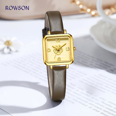 Camellia Book Square Watch (Brown Belt)
