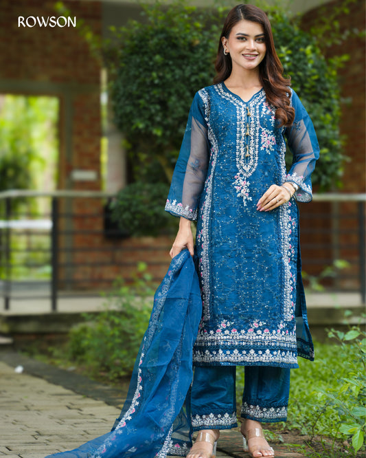 Azure Noor Embroidered Three-Piece