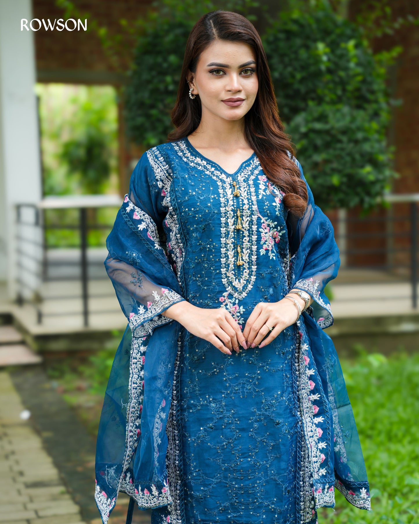 Azure Noor Embroidered Three-Piece