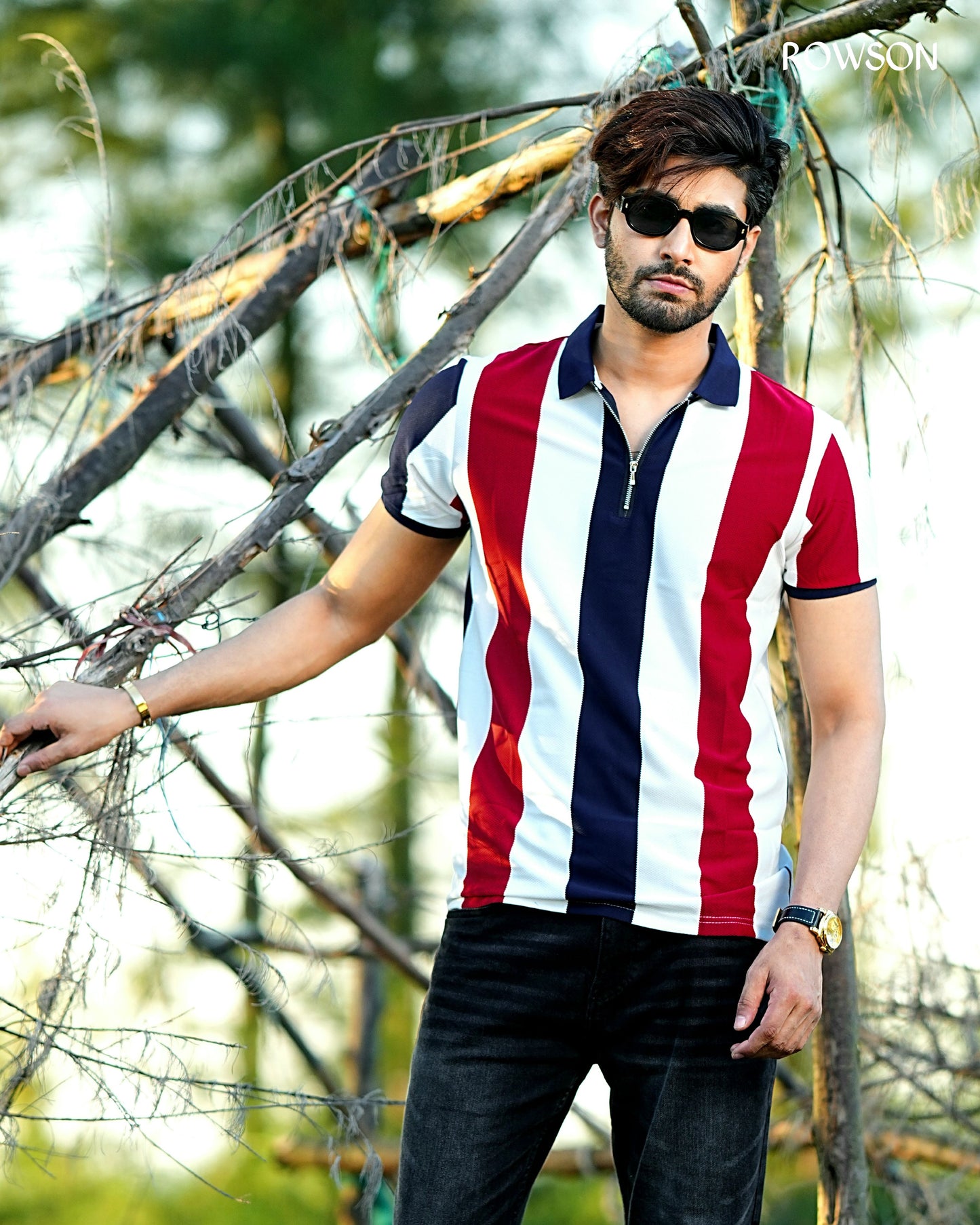 Multicolour Stripe Zip Neck Polo Shirt