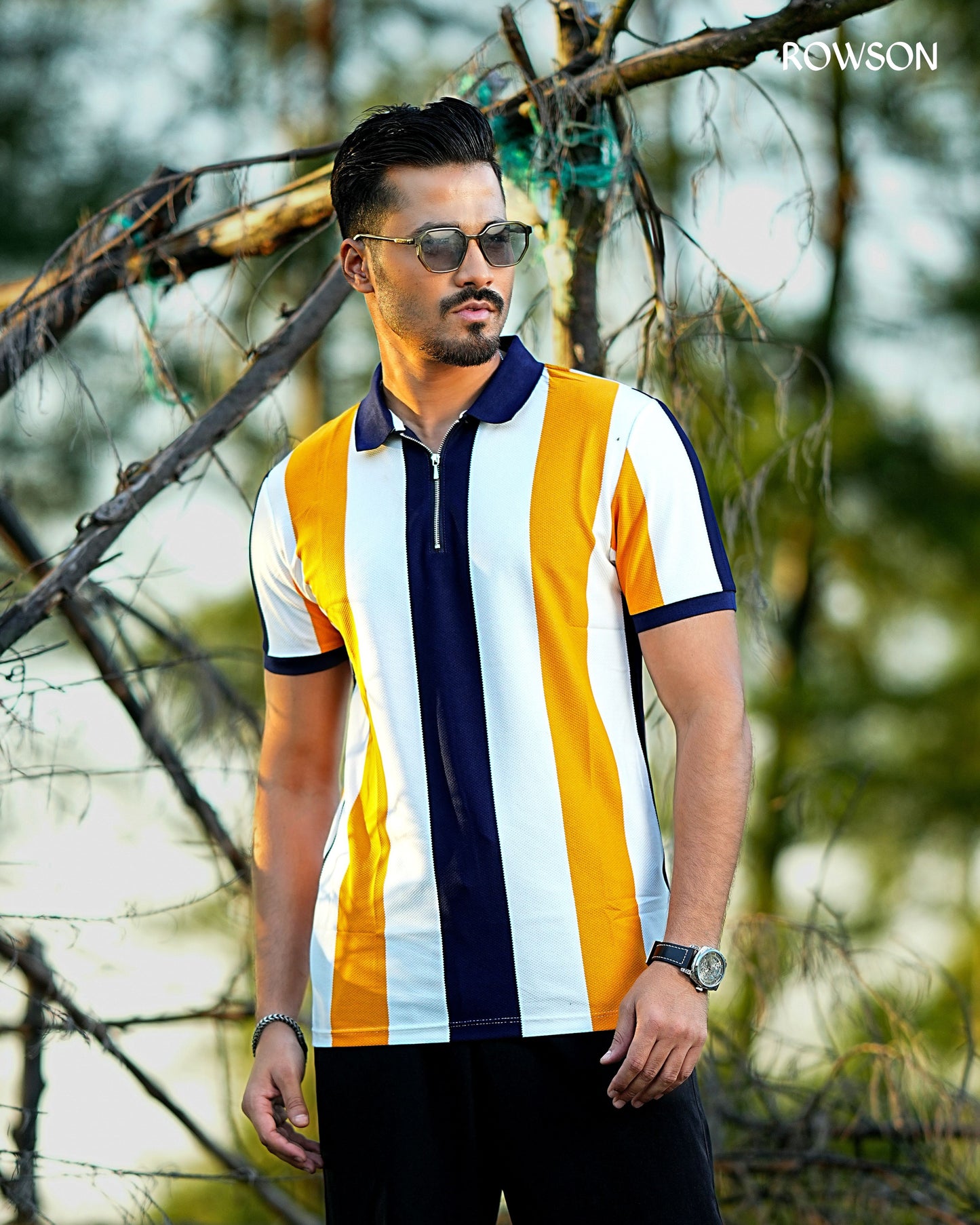 Multicolour Stripe Zip Neck Polo Shirt
