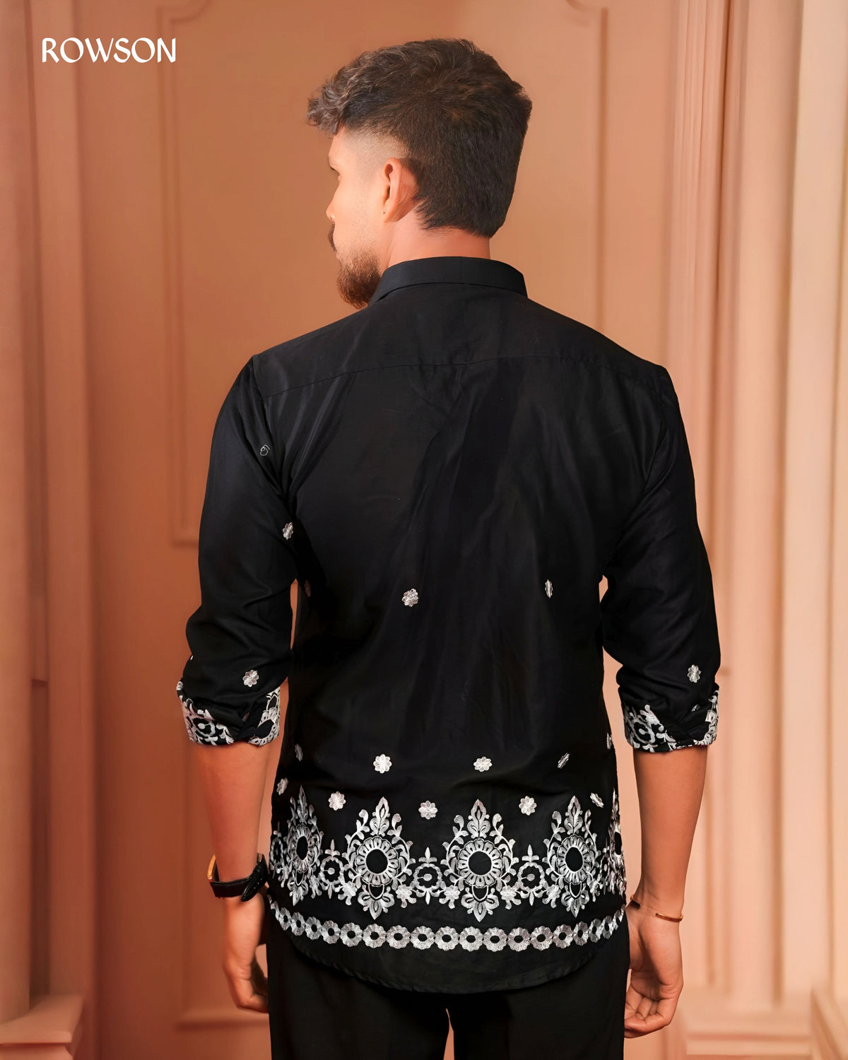 Rowson Black Imperial Embroidery Full Shirt