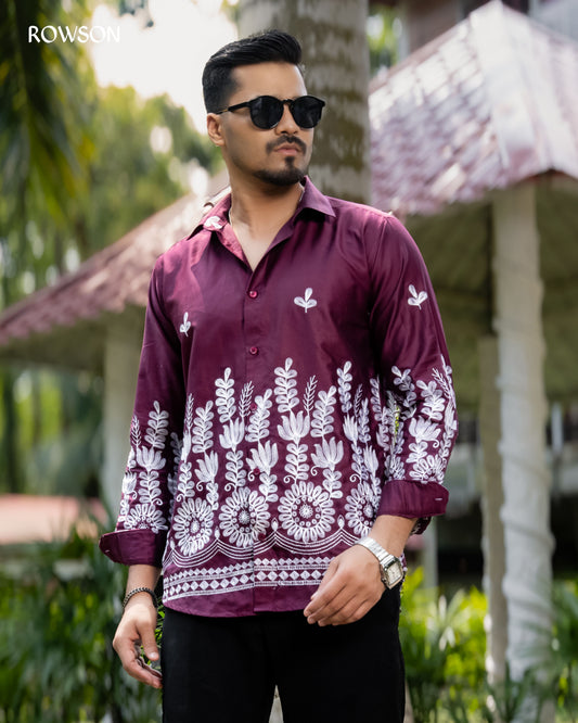 Premium Luxe Embroidery Shirt - Velvet Maroon