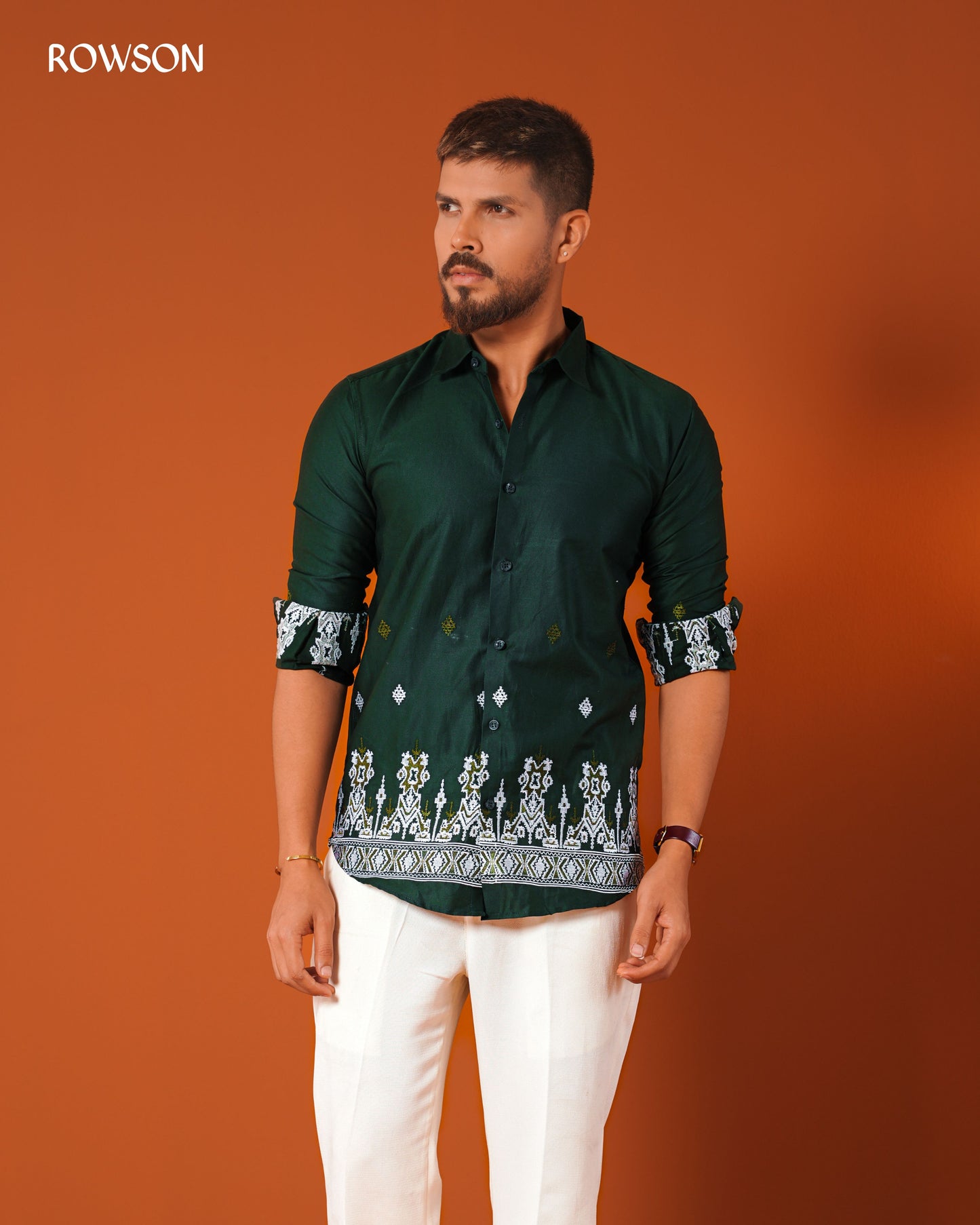 Emerald Dynasty Embroidery Full Shirt - Emerald Green