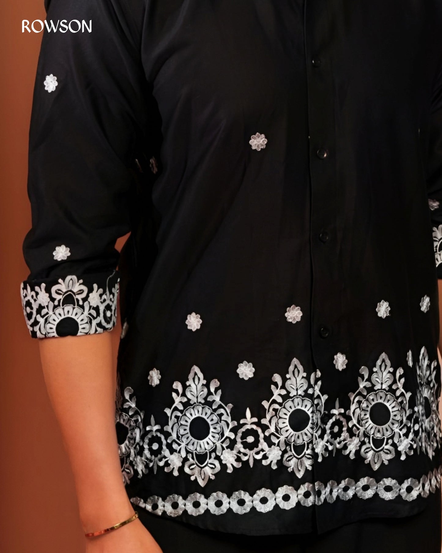 Rowson Black Imperial Embroidery Full Shirt