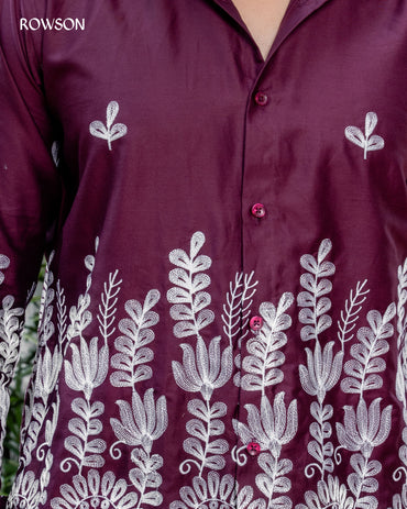 Premium Luxe Embroidery Shirt - Velvet Maroon