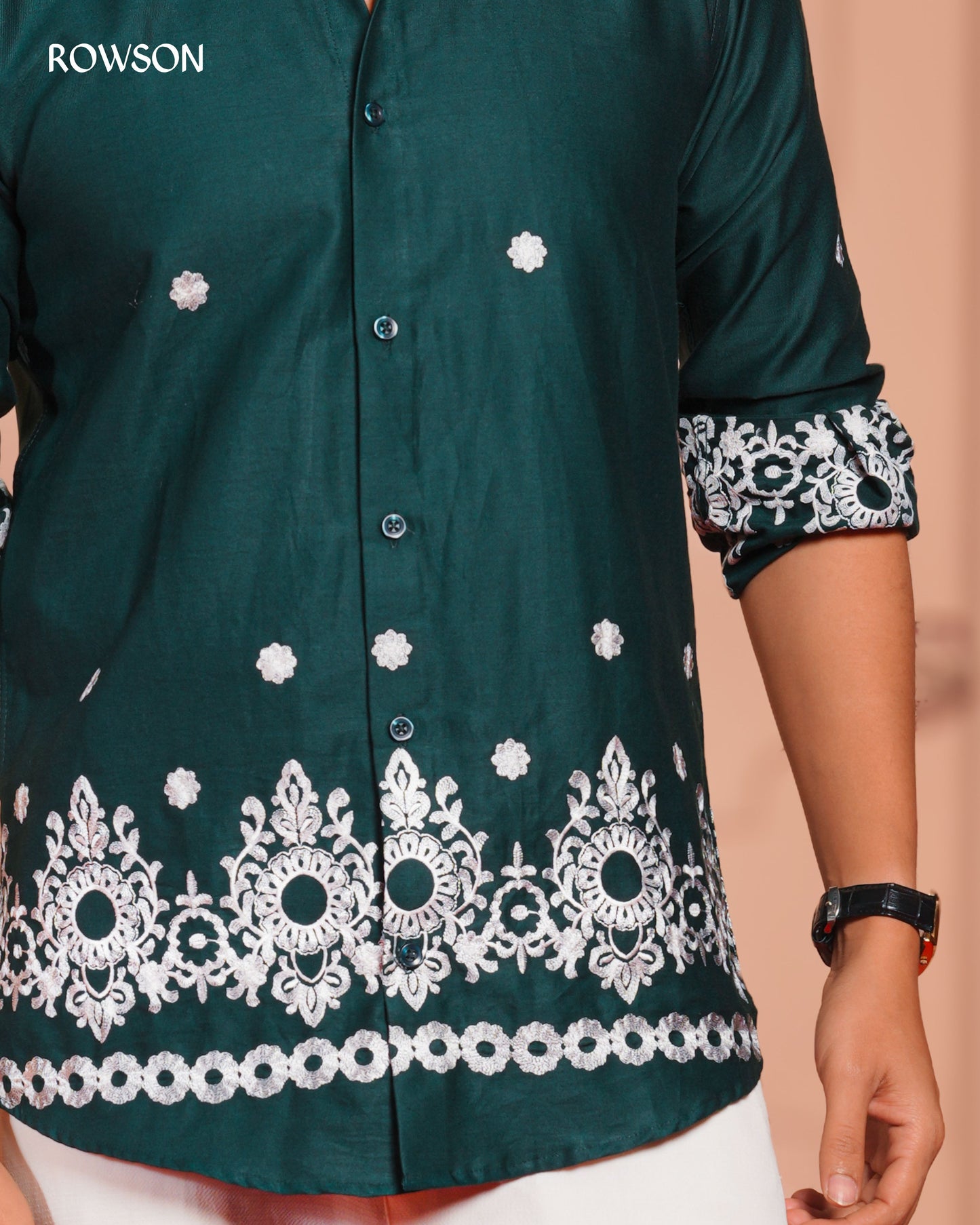 Rowson Green Imperial Embroidery Full Shirt
