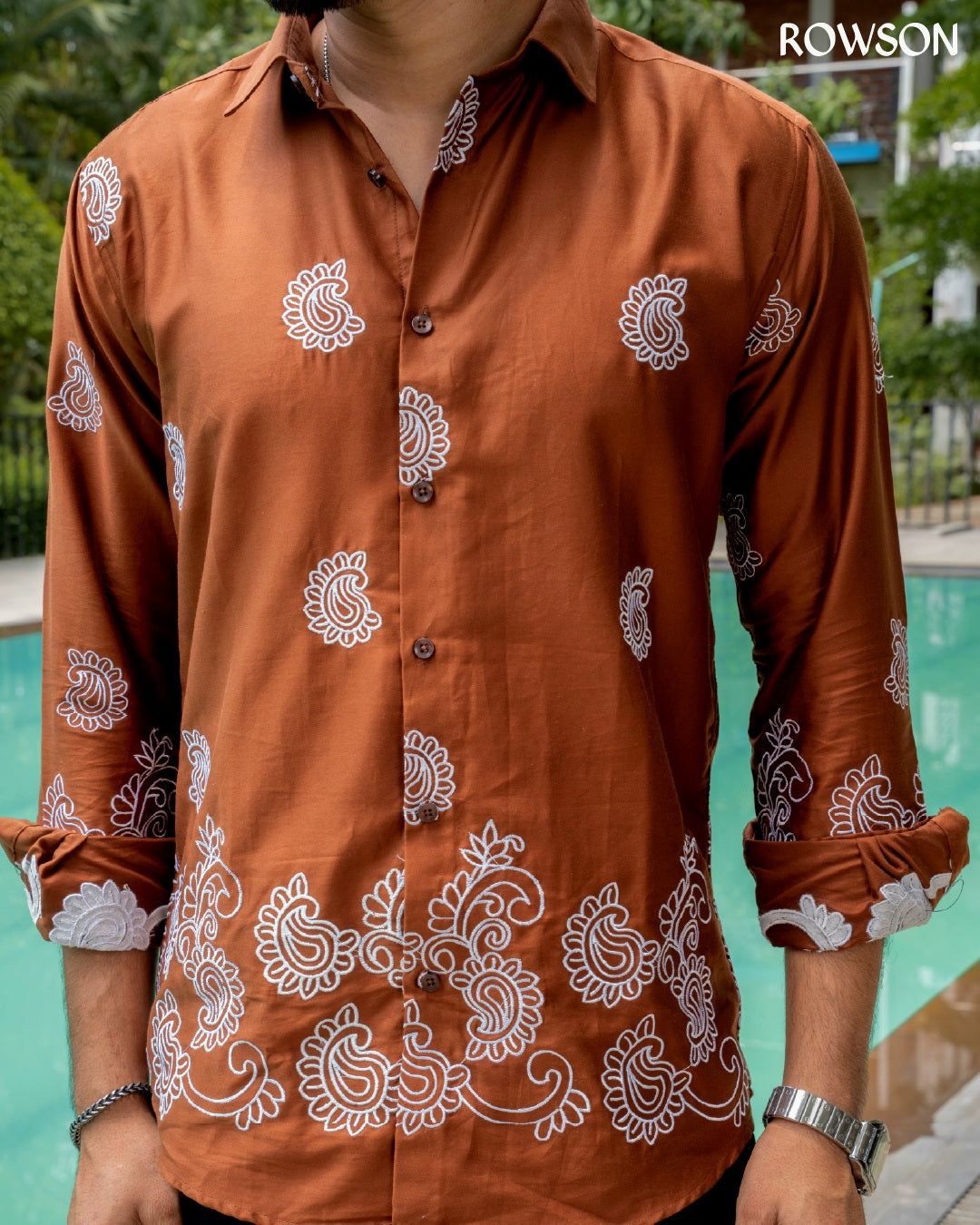 Signature Embroidery Shirt - Rust Brown