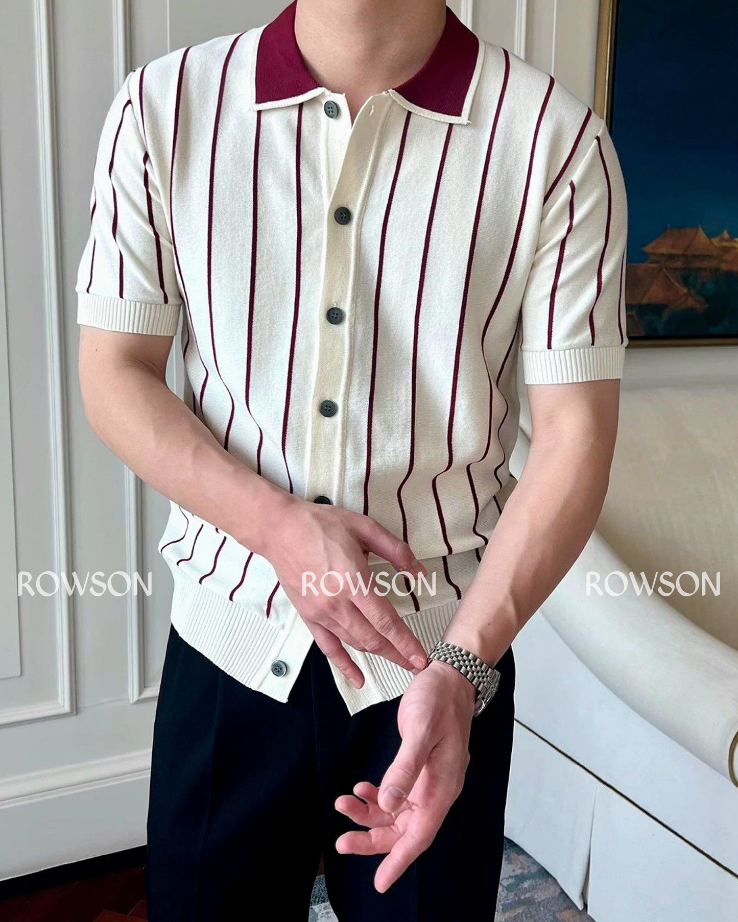 Monaco Summer Stripe Polo - Ivory White
