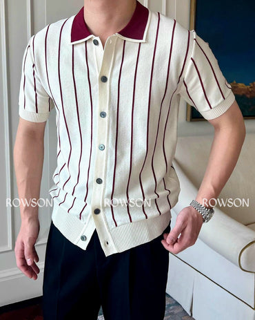 Monaco Summer Stripe Polo - Ivory White