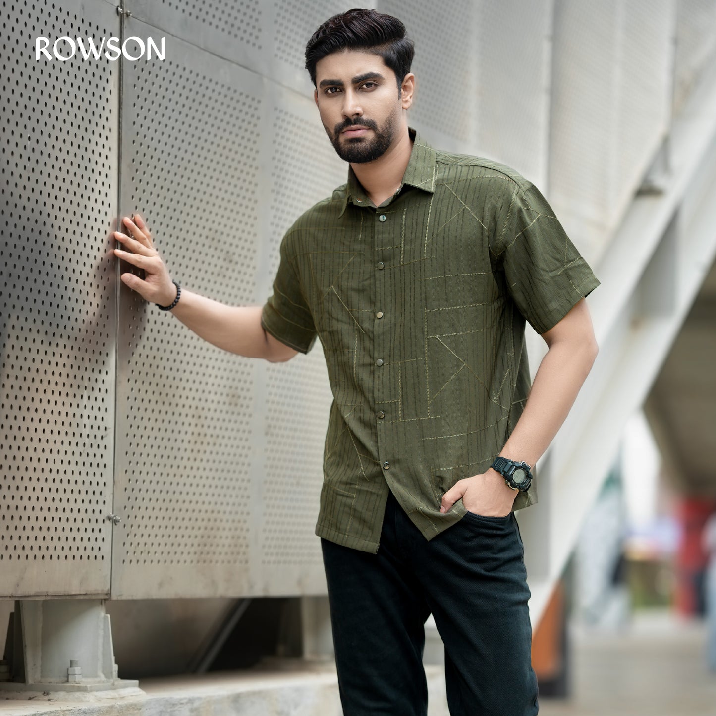 Chinese Soft Cotton Chain Fabrics Half Shirt - Olive