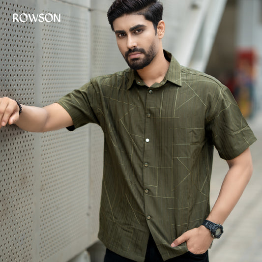 Chinese Soft Cotton Chain Fabrics Half Shirt - Olive