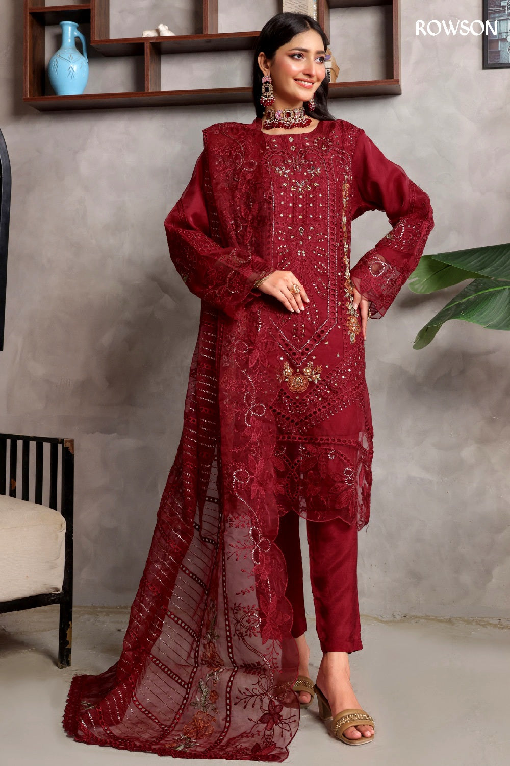 Pakistani 3 Piece Dress | Premium Embroidered Product Rowson Pakistani 3 Piece Dress | Premium Embroidered Product Rowson