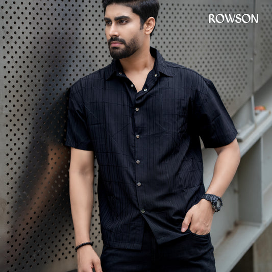 Chinese Soft Cotton Chain Fabrics Half Shirt - Black