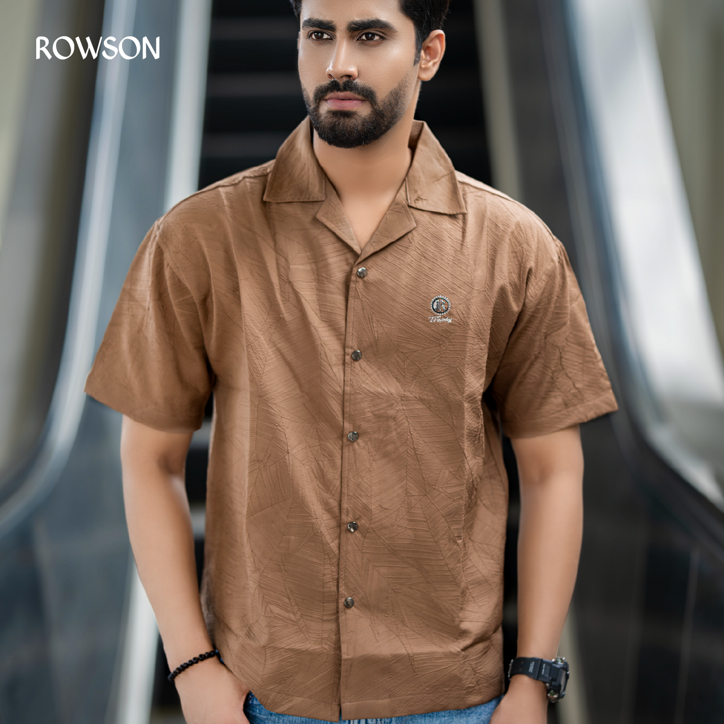 Chinese Soft Crash Fabrics Half Shirt - Tawny Brown