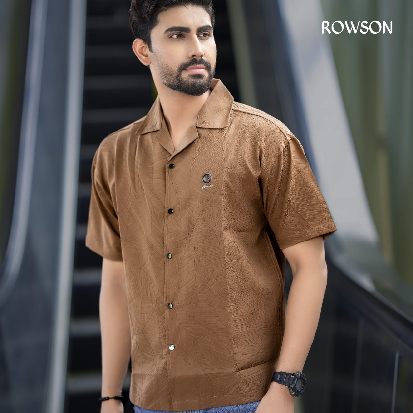 Chinese Soft Crash Fabrics Half Shirt - Tawny Brown