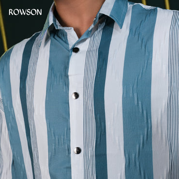 Chinese Soft Popcorn Fabrics Half Shirt - Stone Blue.