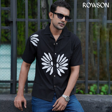 Chinese Soft Zafran Fabrics Semi Drop Shoulder Shirt - Black