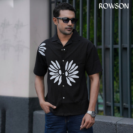 Chinese Soft Zafran Fabrics Semi Drop Shoulder Shirt - Black