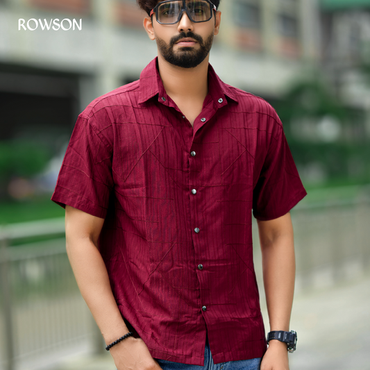 Chinese Soft Cotton Chain Fabrics Half Shirt - Crimson Red.