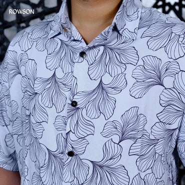 Ice Blue Botanical Print Shirt
