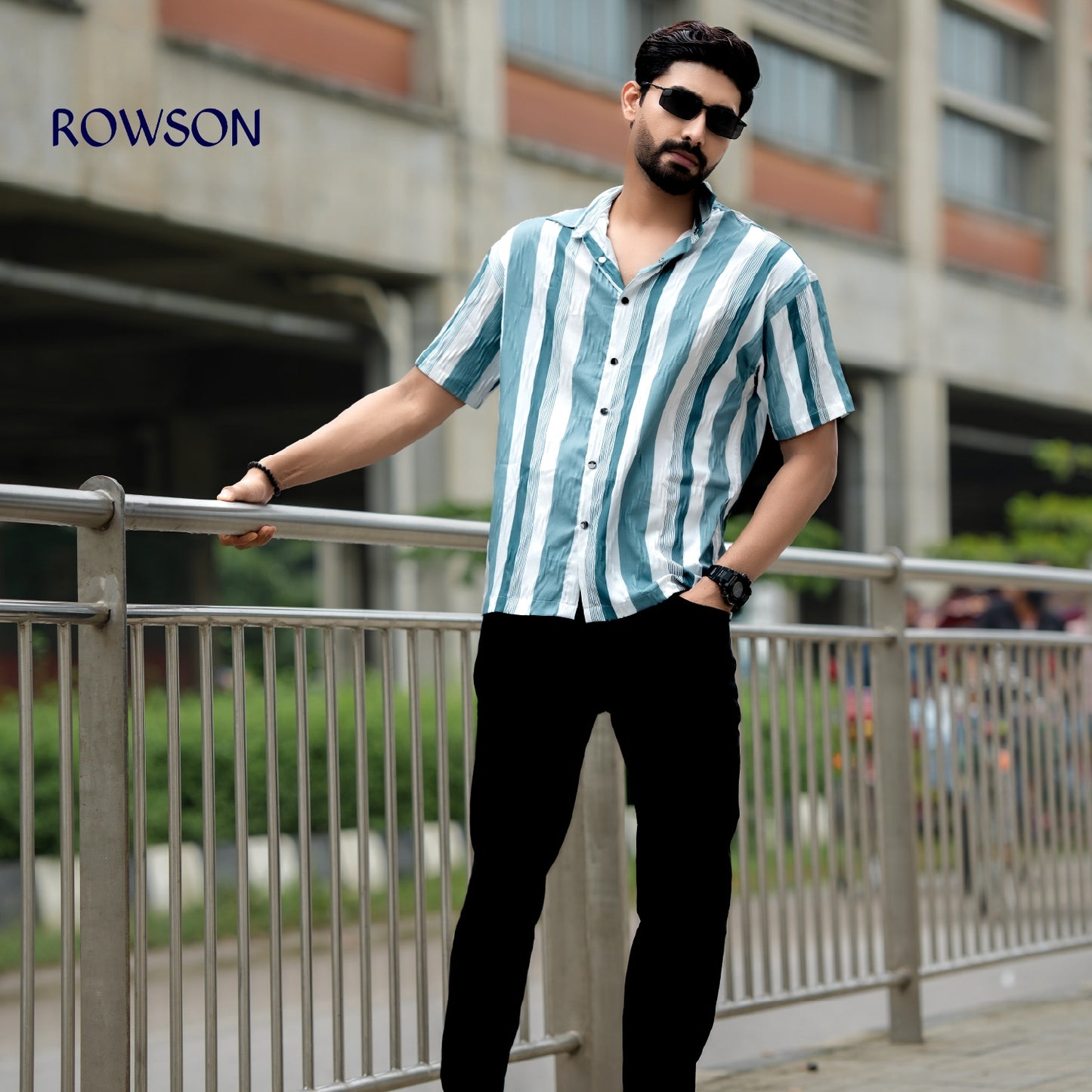 Chinese Soft Popcorn Fabrics Half Shirt - Stone Blue.