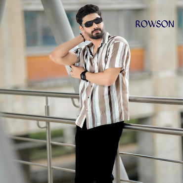 Chinese Soft Popcorn Fabrics Half Shirt - Bronze Rose