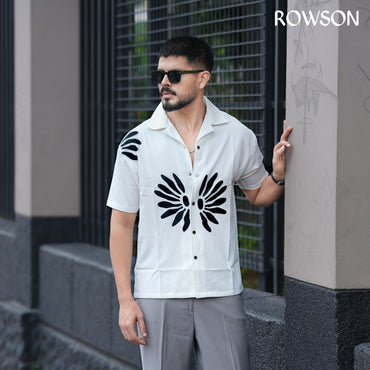 Chinese Soft Zafran Fabrics Semi Drop Shoulder Shirt - White