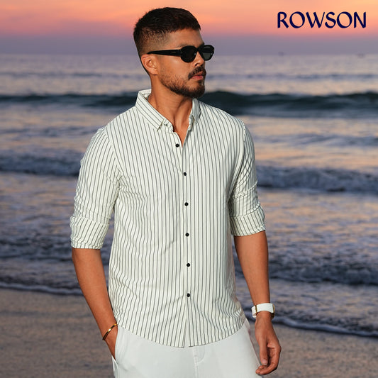 Broadcloth Vertical Stripe Japanese Shirt - Royal White.