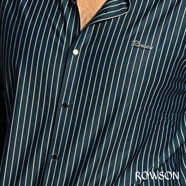 Broadcloth Vertical Stripe Japanese Shirt - Royal Blue