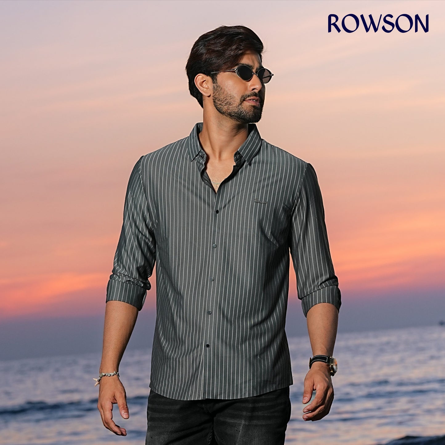 Broadcloth Vertical Stripe Japanese Shirt - Sea Gray