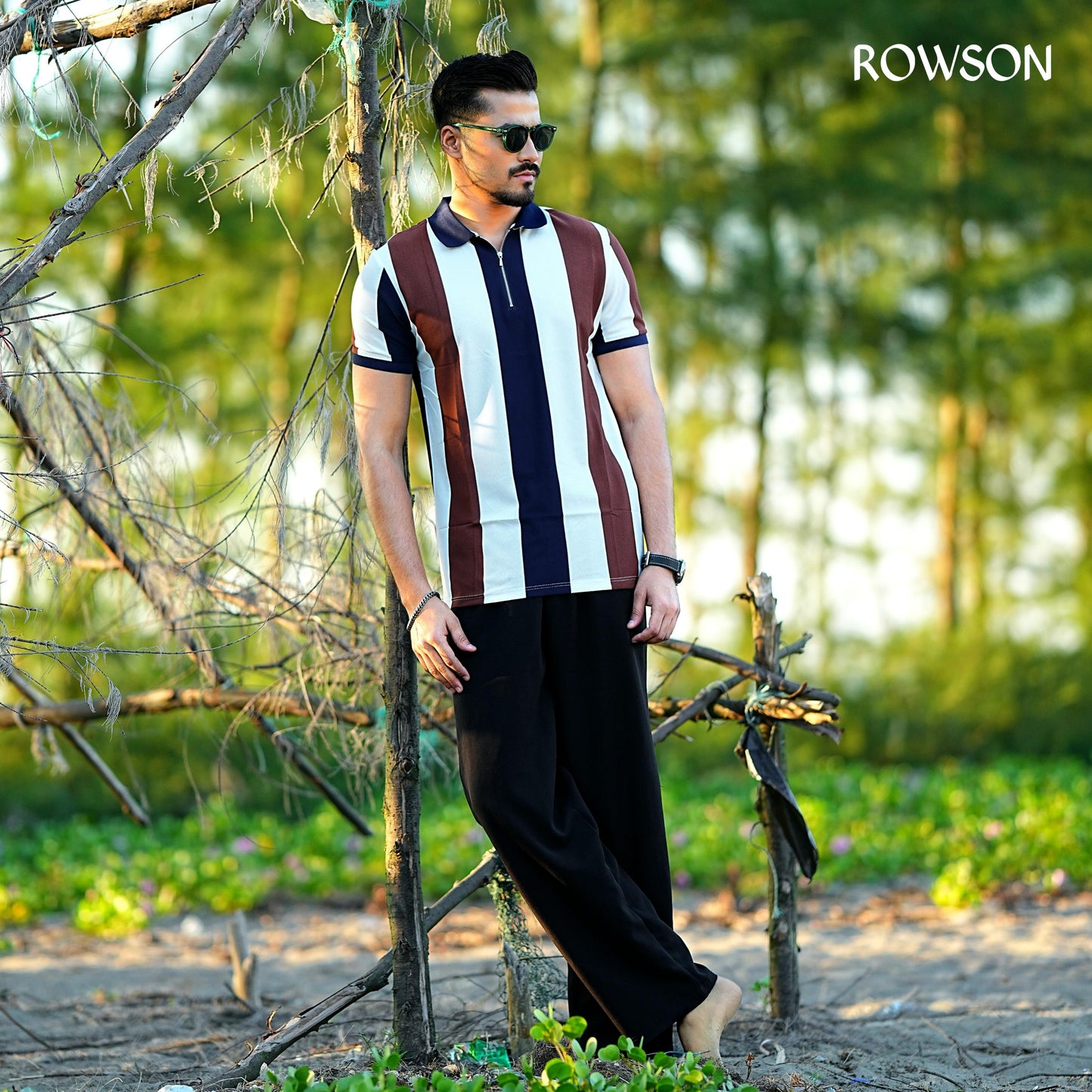 Multicolour Stripe Zip Neck Polo Shirt