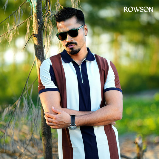 Multicolour Stripe Zip Neck Polo Shirt