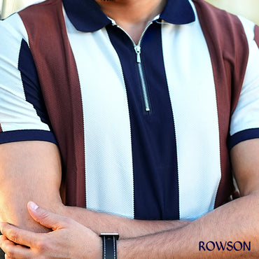 Multicolour Stripe Zip Neck Polo Shirt