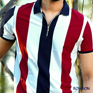 Multicolour Stripe Zip Neck Polo Shirt