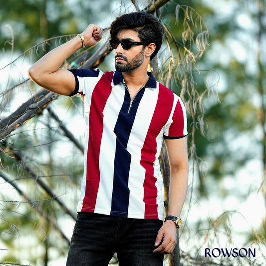 Multicolour Stripe Zip Neck Polo Shirt