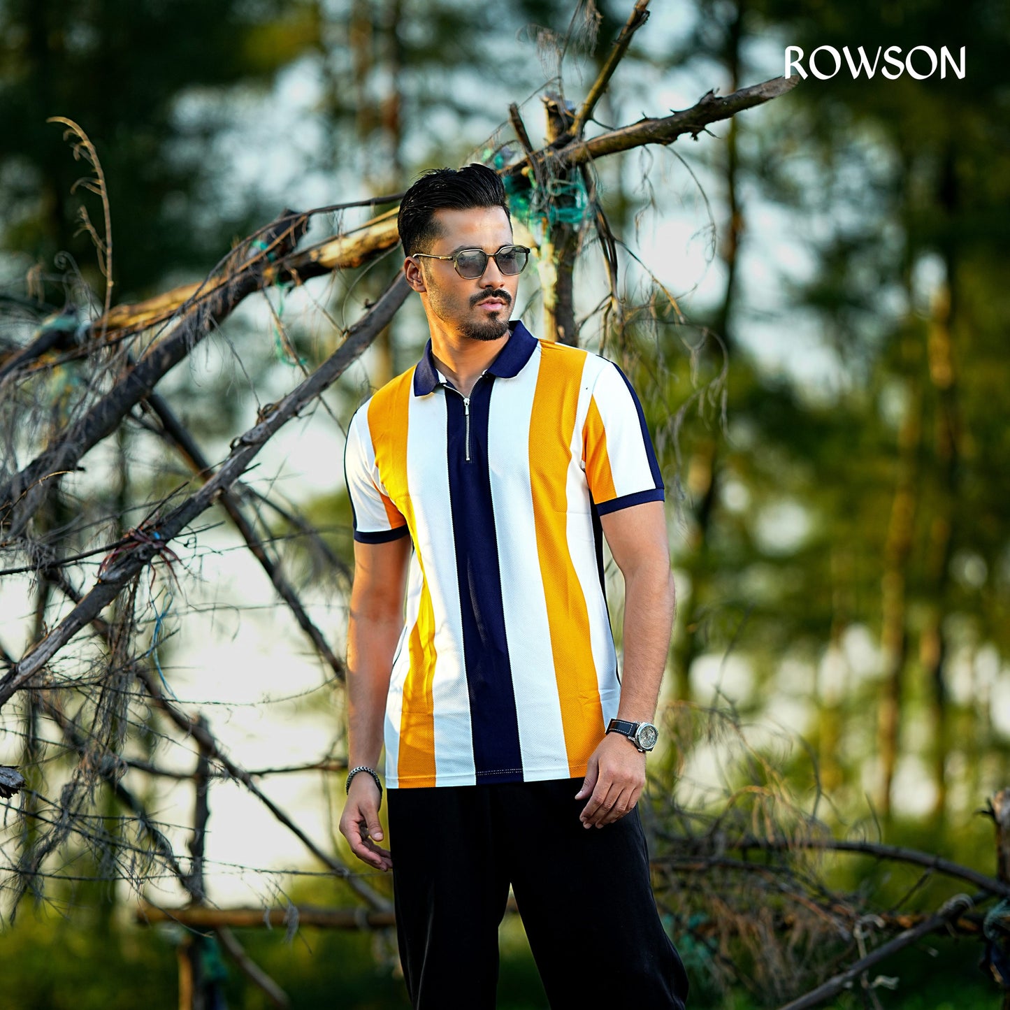 Multicolour Stripe Zip Neck Polo Shirt