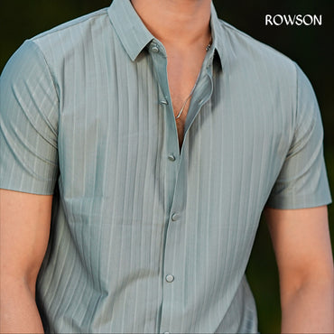 Broadcloth Vertical Stripe Japanese Half Shirt - Sage Green