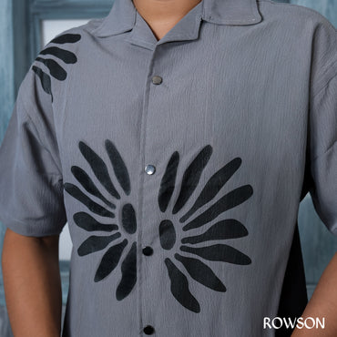 Chinese Soft Zafran Fabrics Semi Drop Shoulder Shirt - Gray