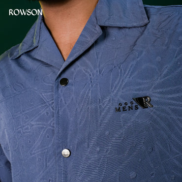 Chinese Soft Carved Fabrics Half Shirt - Steel Blue.