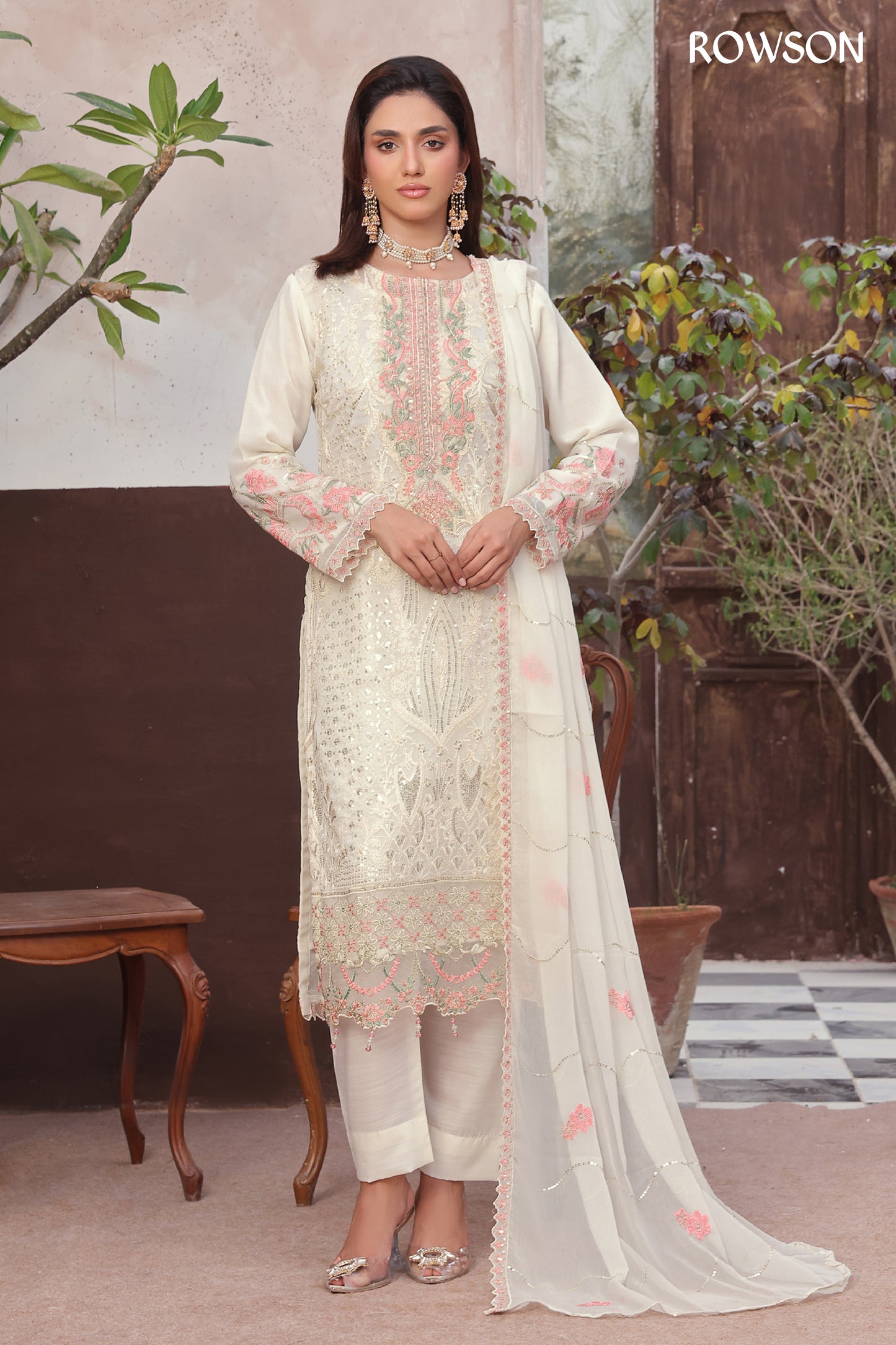 RANA ARTS--AMSAAL Luxury EMB Chiffon Pakistani Three-Piece
