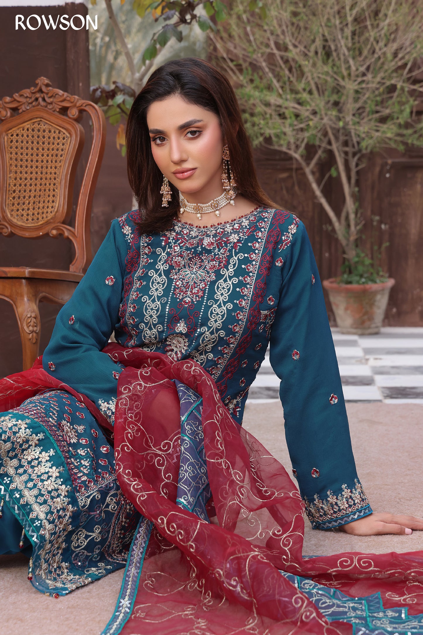 RANA ARTS--AMSAAL Luxury EMB Chiffon Pakistani Three-Piece