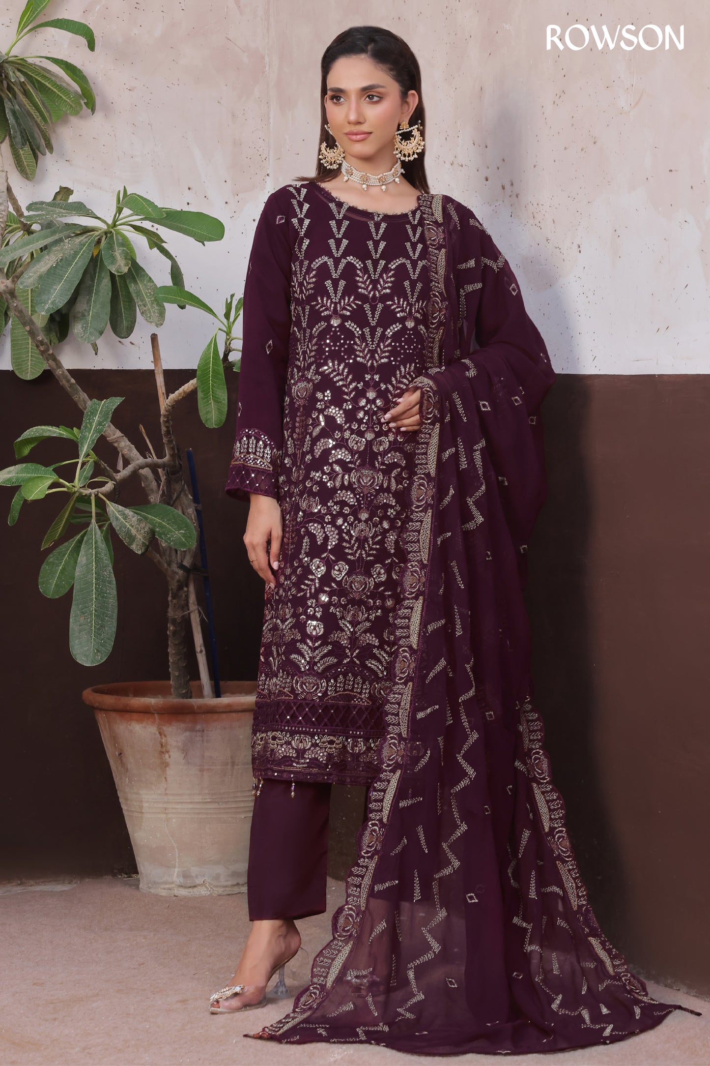 RANA ARTS--AMSAAL Luxury EMB Chiffon Pakistani Three-Piece