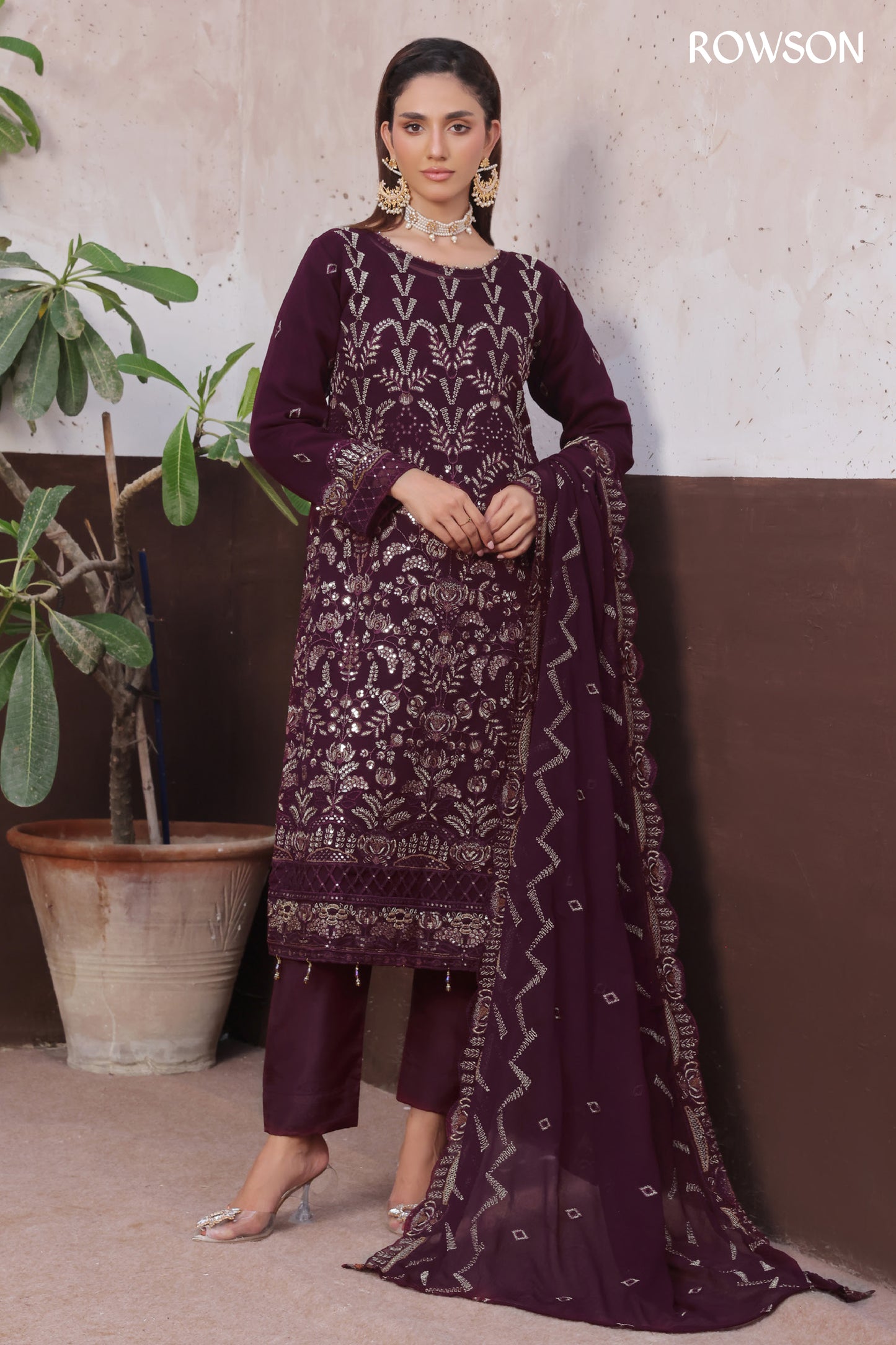 RANA ARTS--AMSAAL Luxury EMB Chiffon Pakistani Three-Piece