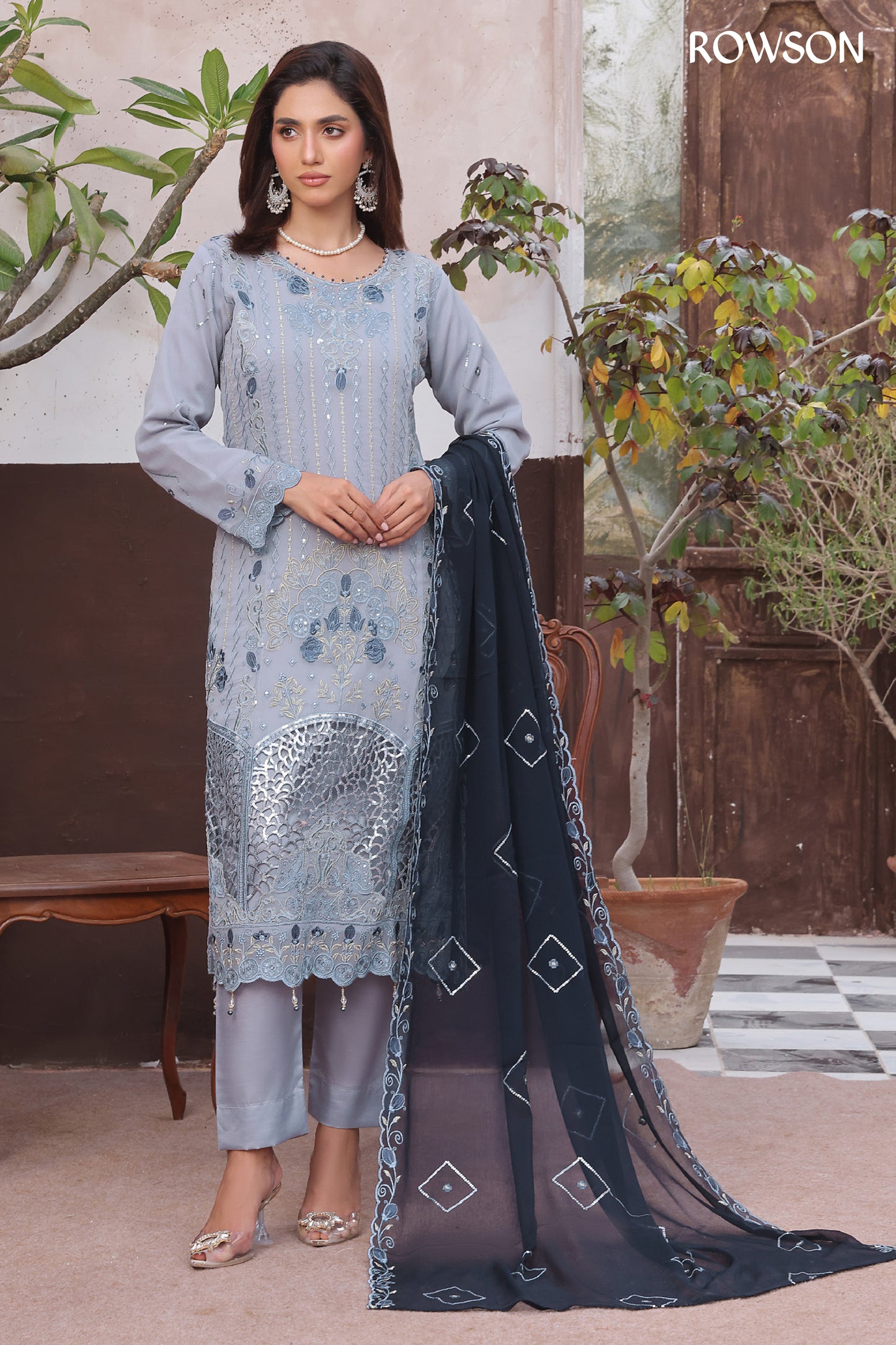 RANA ARTS--AMSAAL Luxury EMB Chiffon Pakistani Three-Piece
