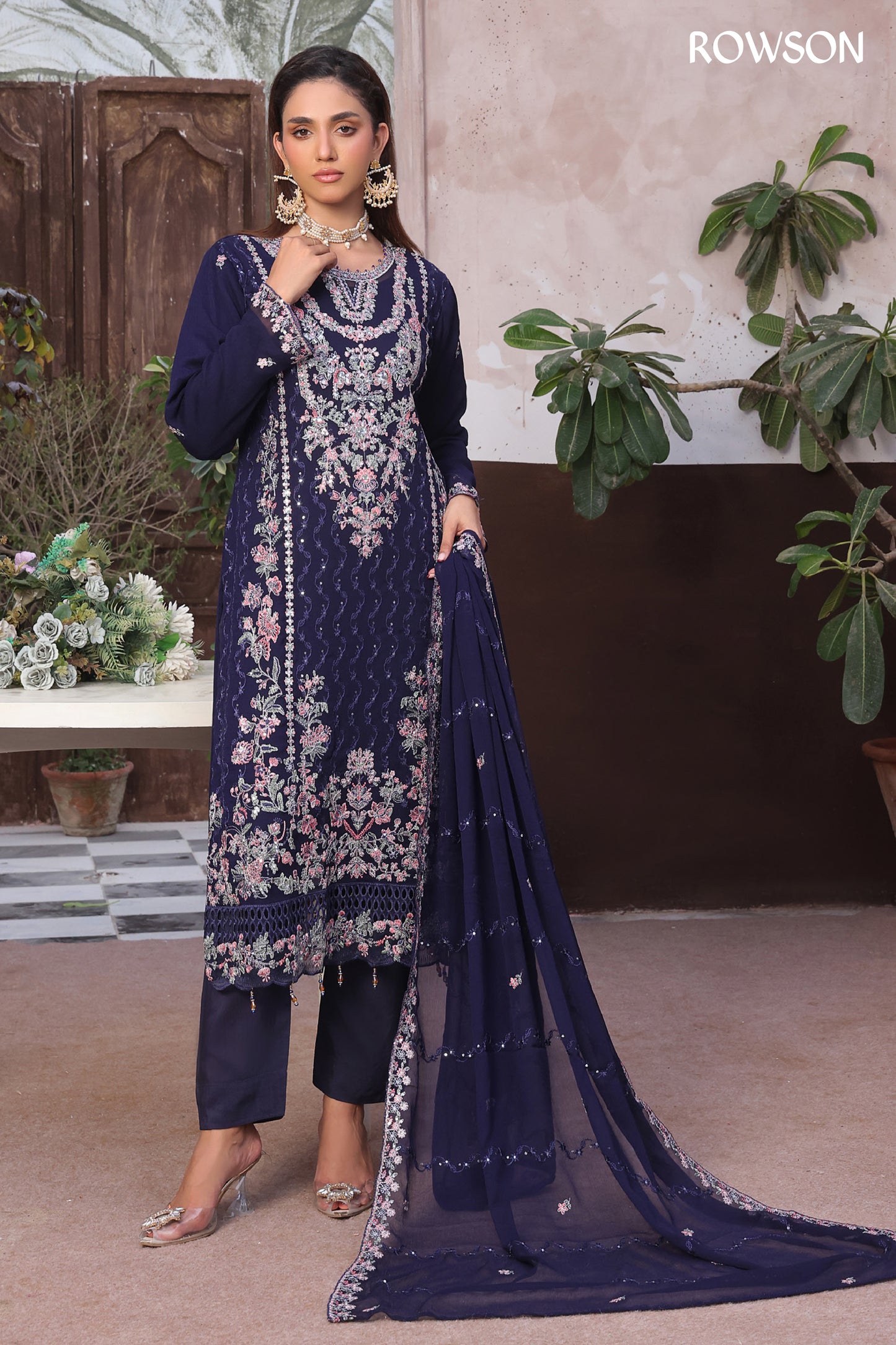 RANA ARTS--AMSAAL Luxury EMB Chiffon Pakistani Three-Piece