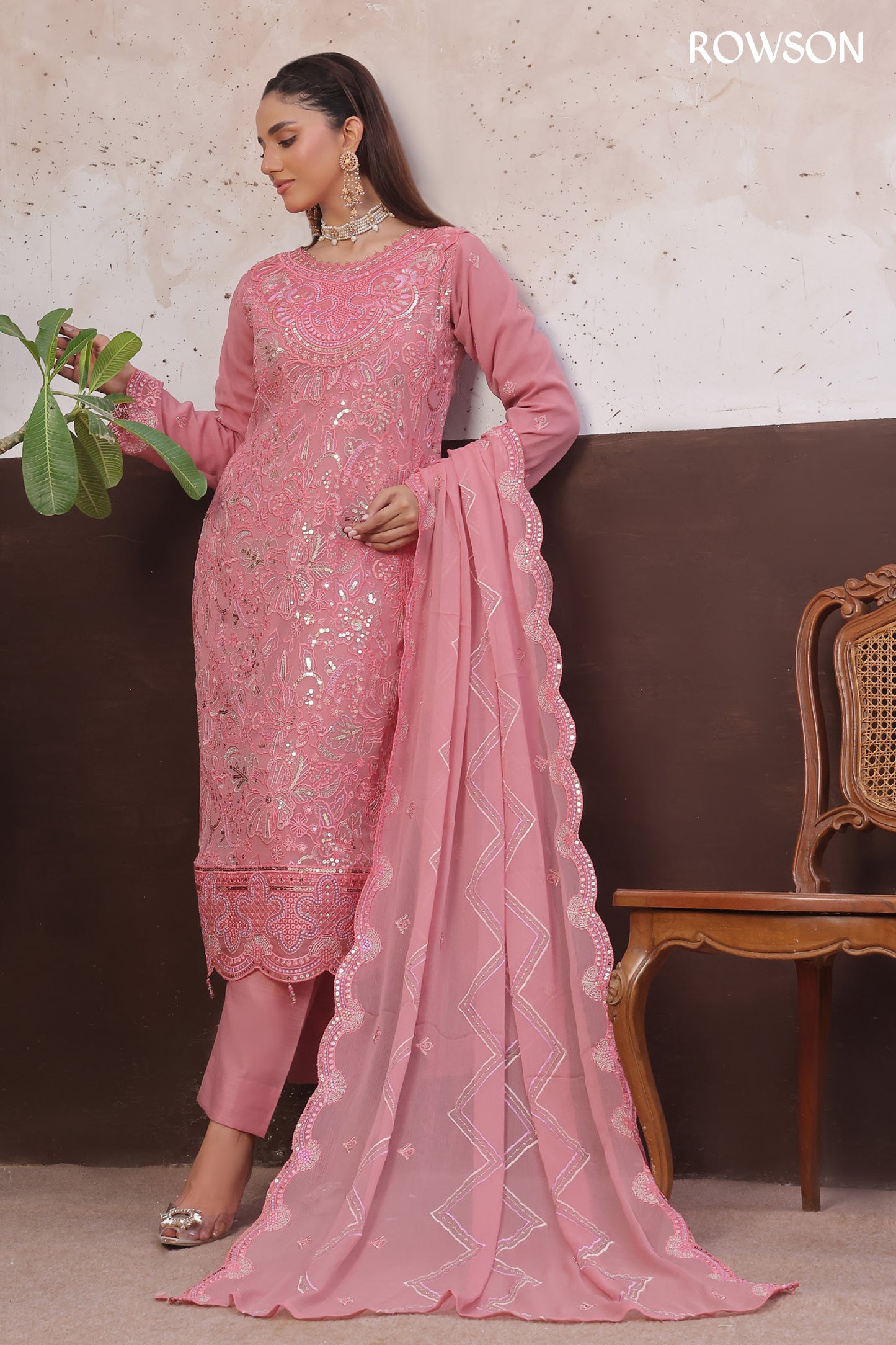 RANA ARTS--AMSAAL Luxury EMB Chiffon Pakistani Three-Piece